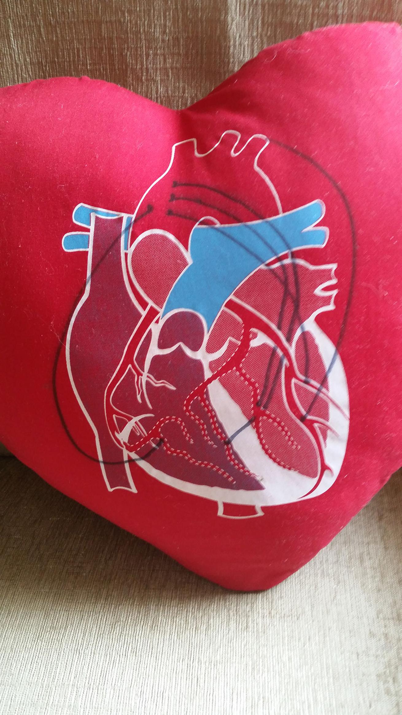 Heart pillow and diagram after heart surgery