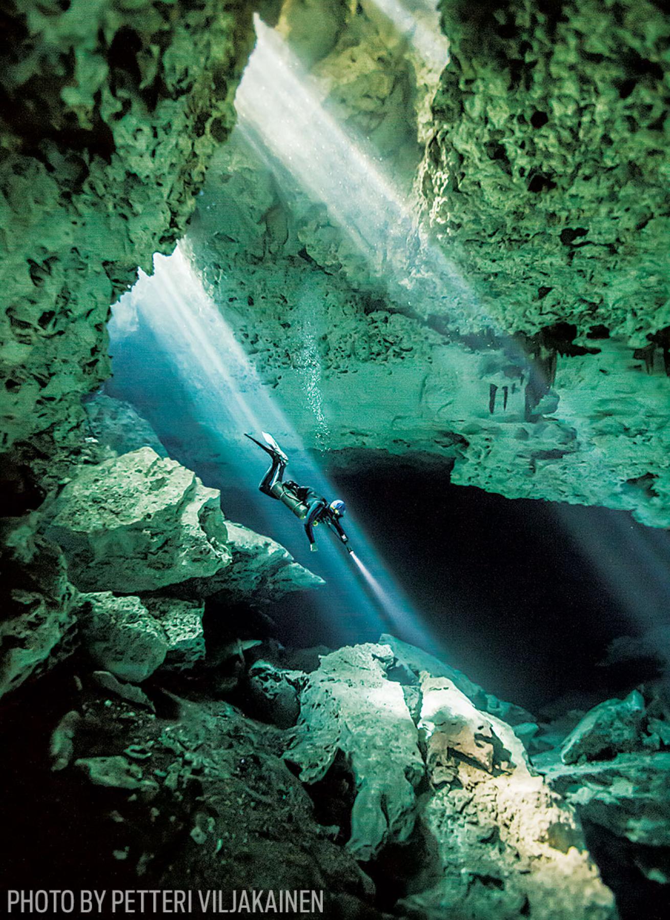 Third Place Wide Angle Winner: Diver in Cenote, Mexico