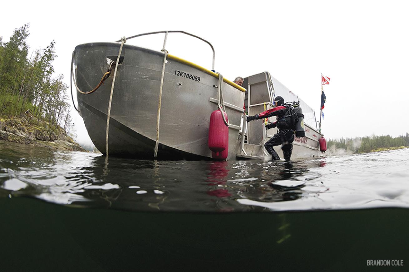 Diver Getting onto Dive Boat in British Columbia