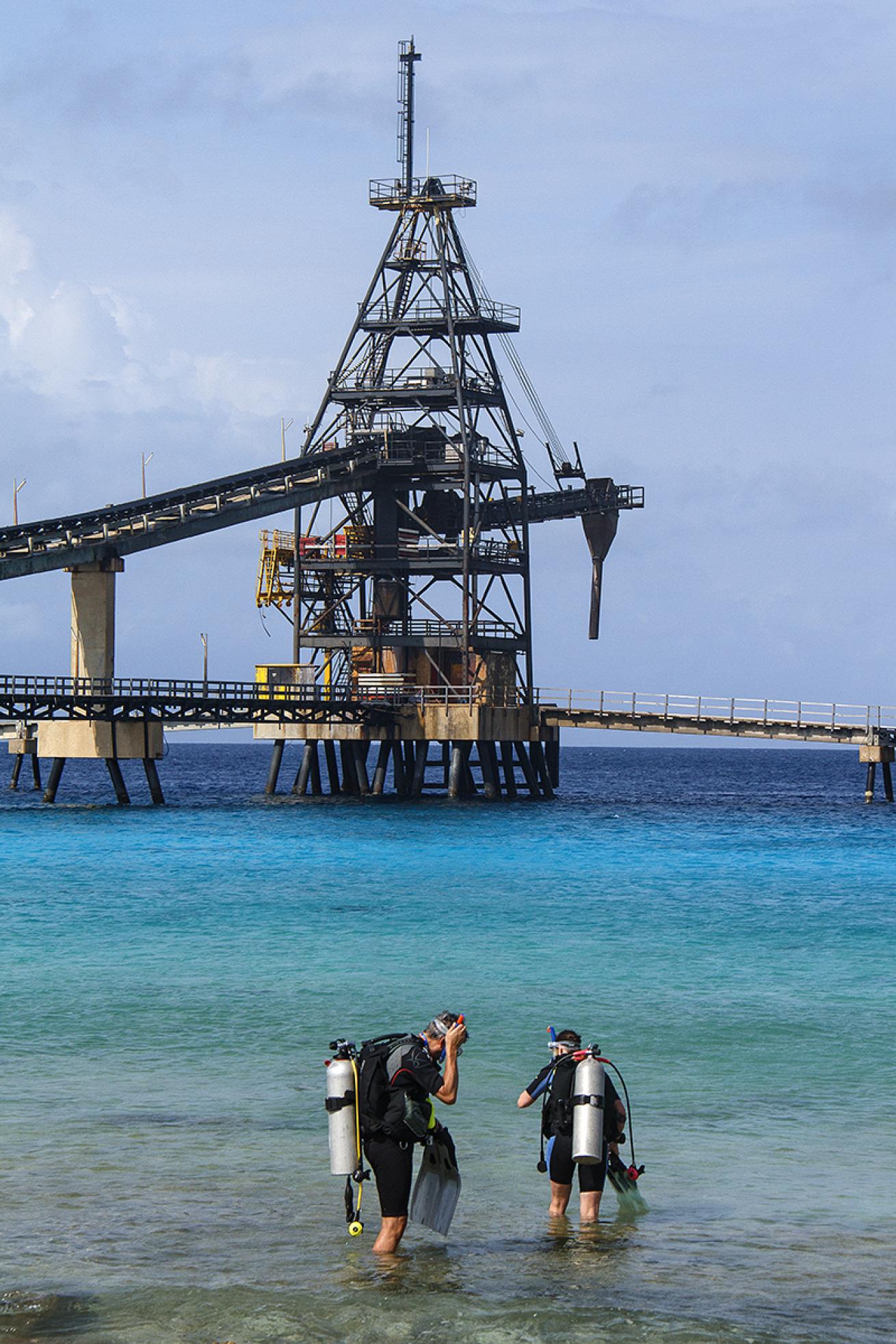Scuba Divers on Bonaire Shore Dive Salt Pier