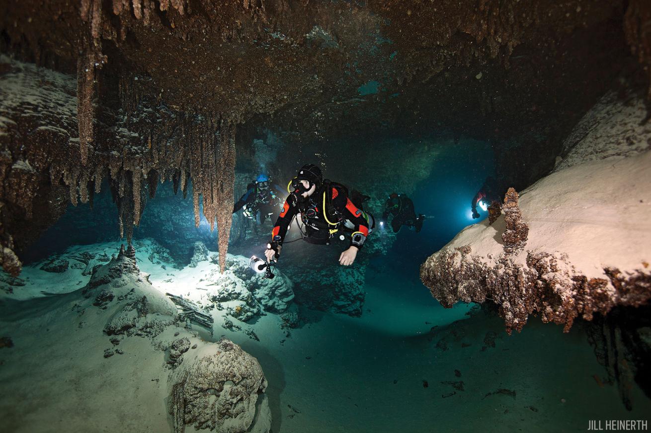 Diver in Cave Underwater Bermuda