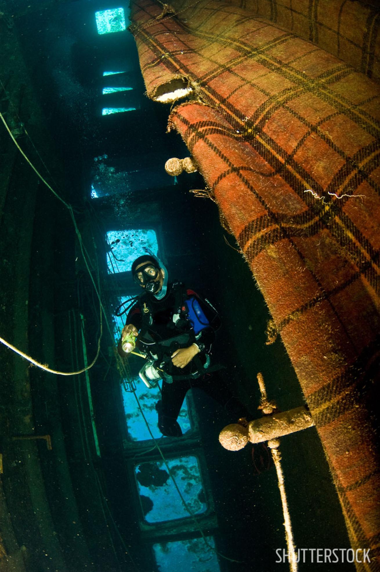 scuba diver underwater wreck cyprus