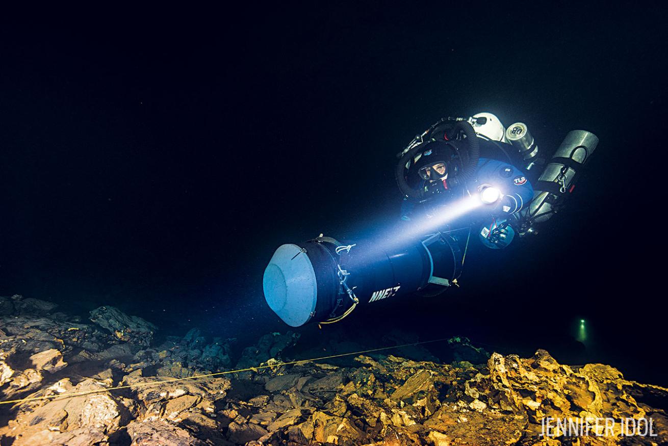 Scuba Diver Underwater in Cave