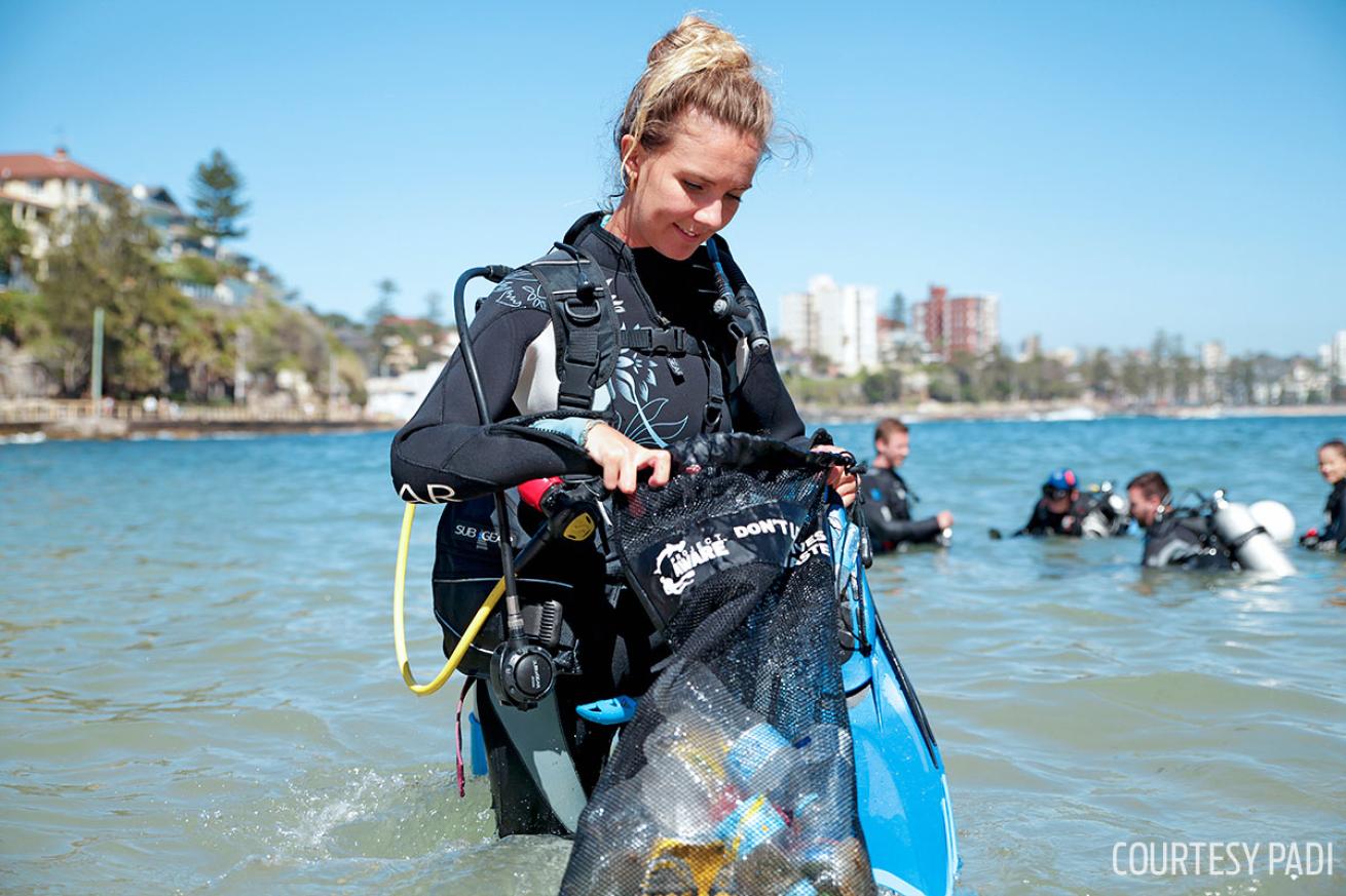 Scuba diver at an Ocean Conservancy coastal cleanup.