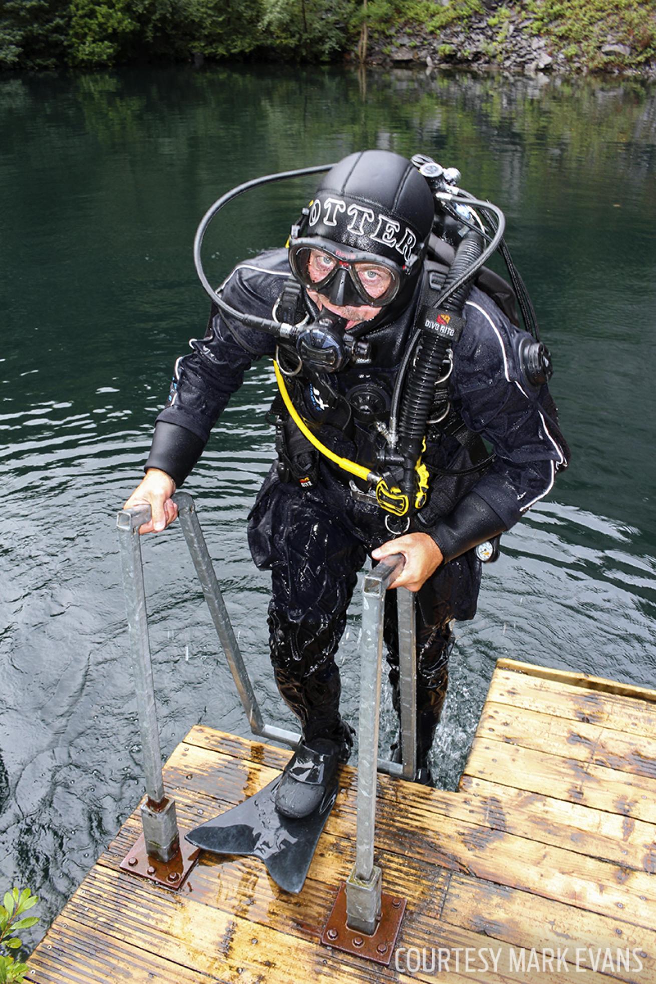 ScubaLab test diver returning from diving Waterproof drysuit
