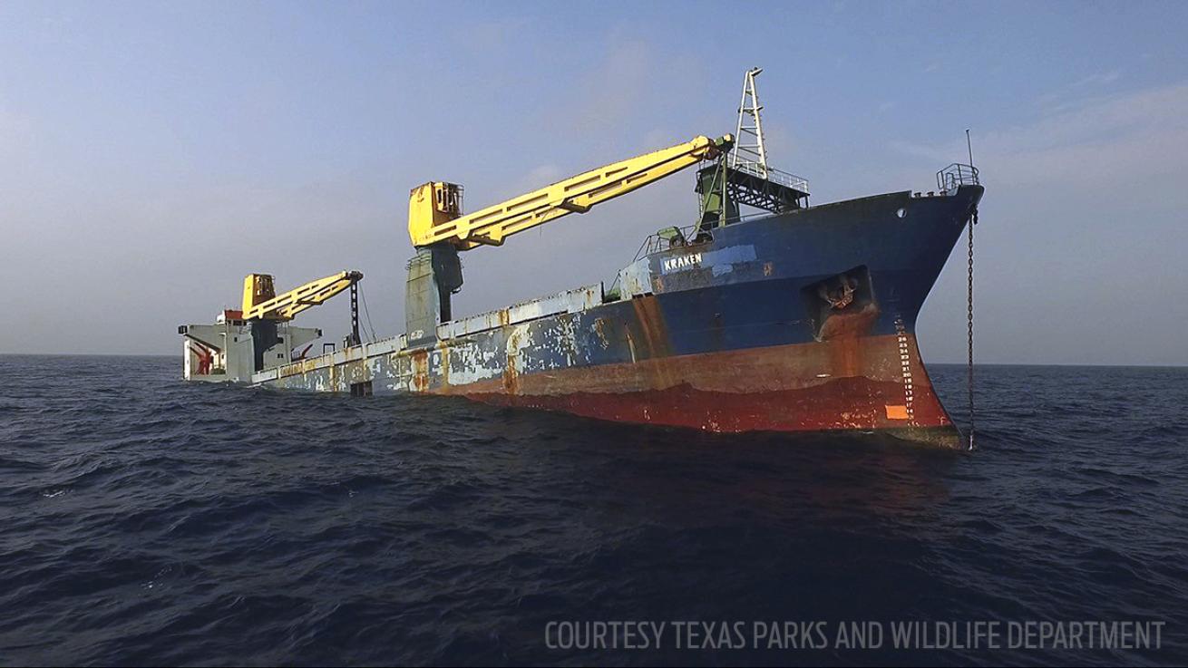 Kraken shipwreck purpose sunk in Texas for Scuba Diving