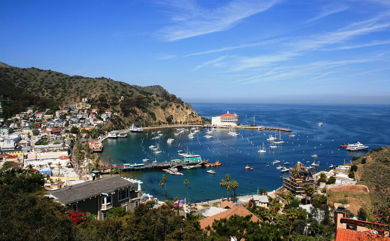 Aerial view of Casino Point in Avalon on Catalina Island