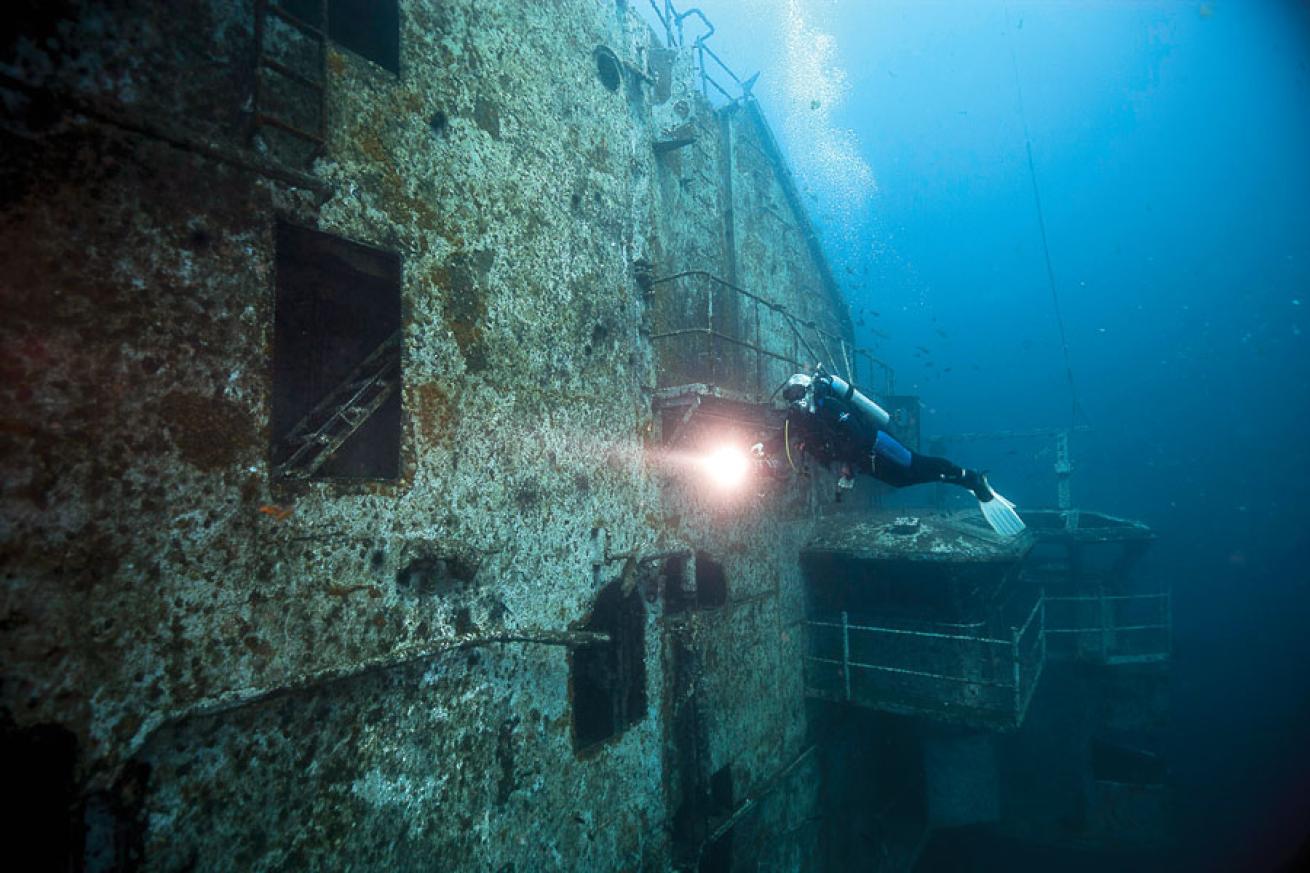 scuba diving the USS Oriskany