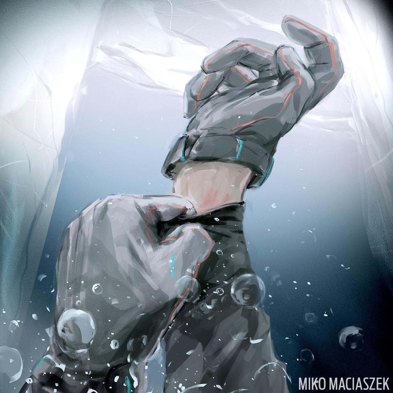 Scuba diver sinks below the ice.