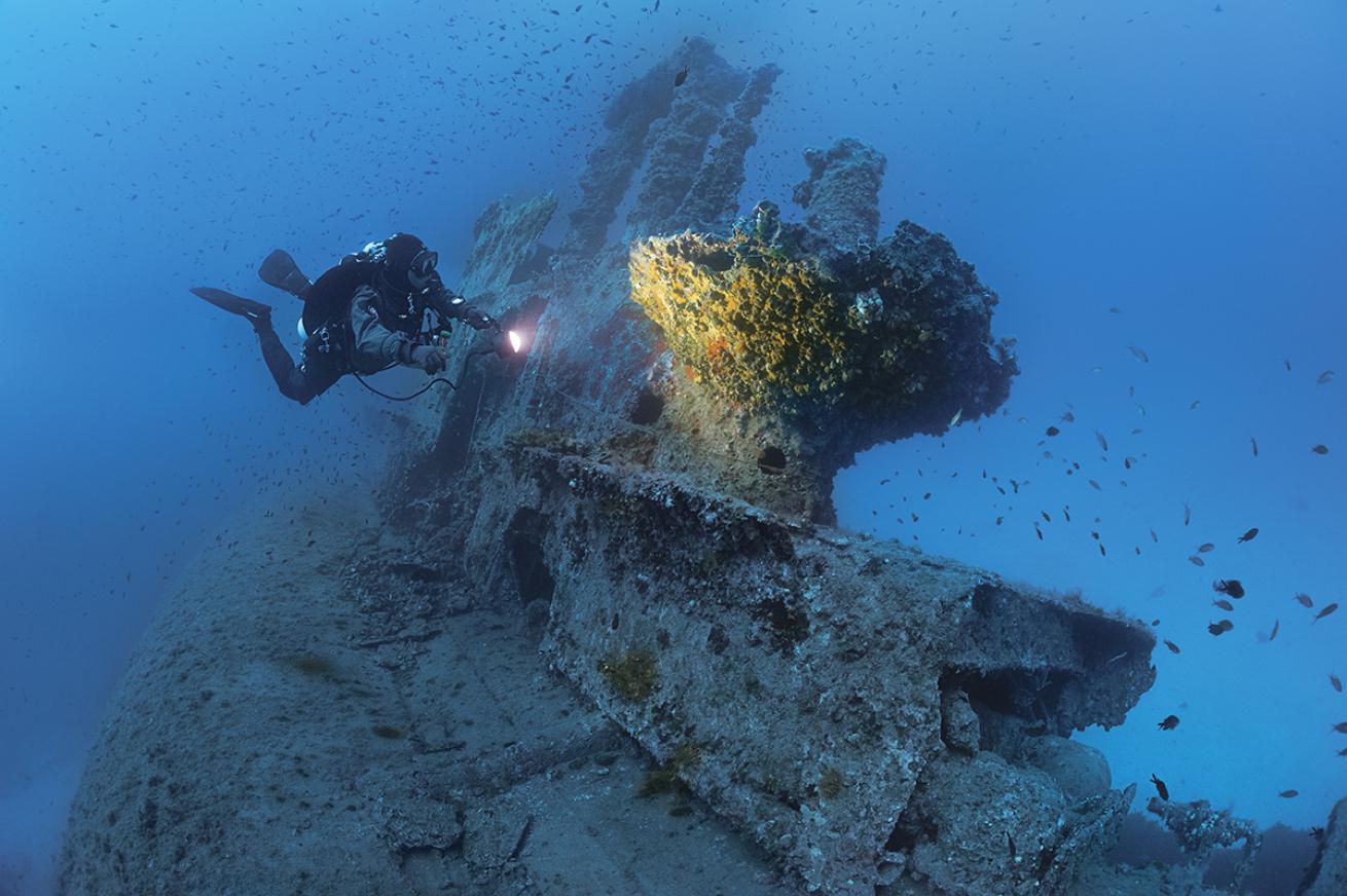 Scuba Diver on HMS Stubborn Malta Wreck Diving