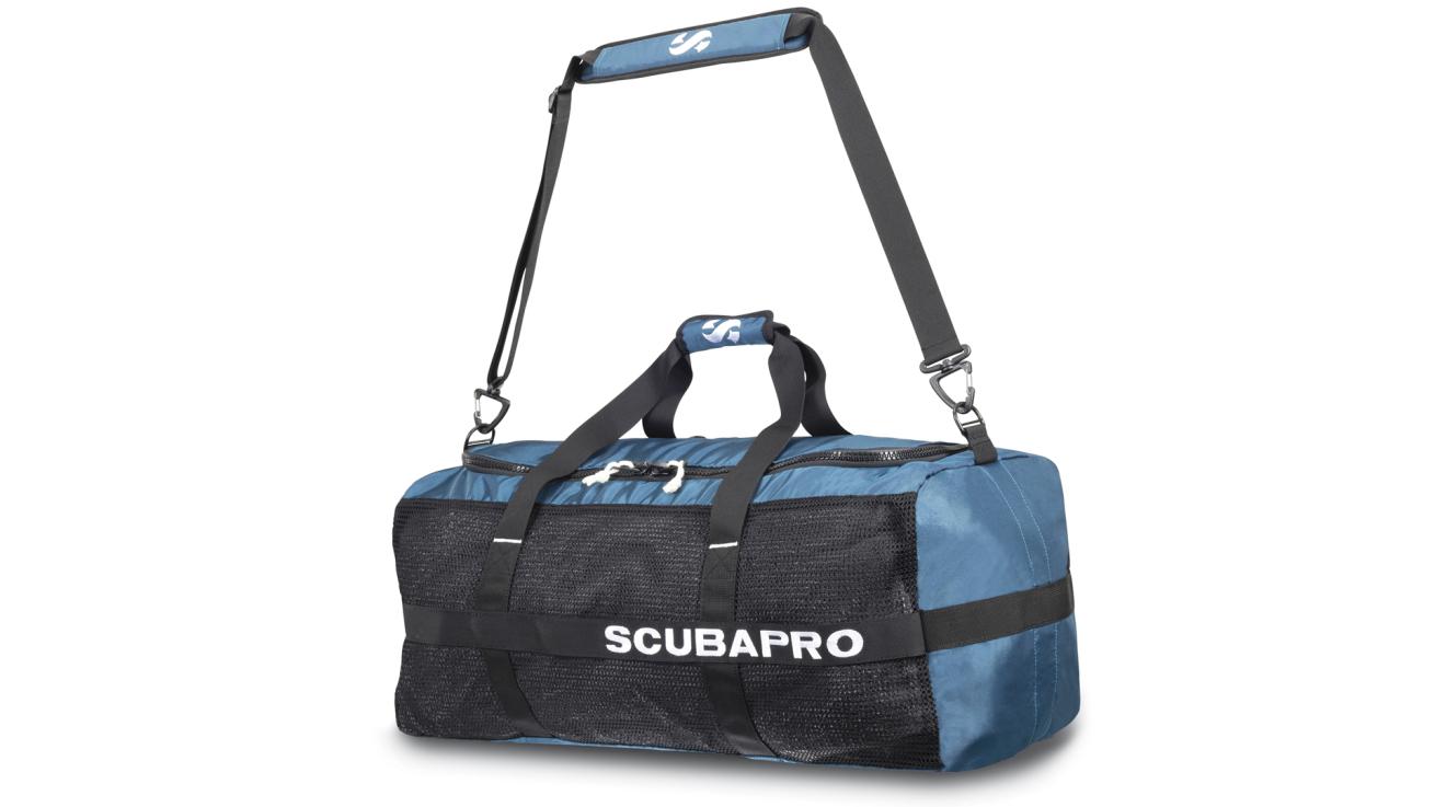 A blue and black scuba bag