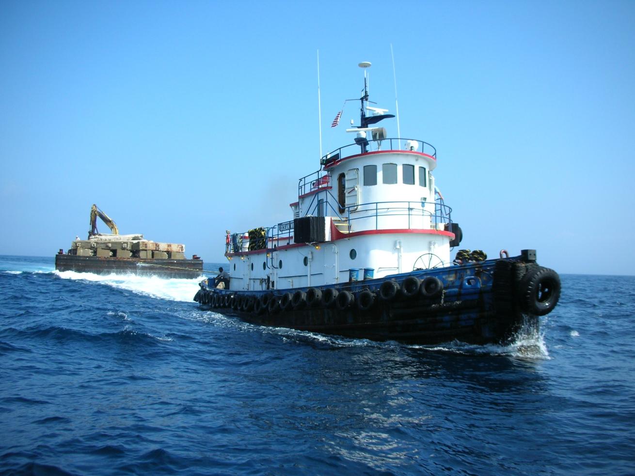 A tugboat sailing on the water