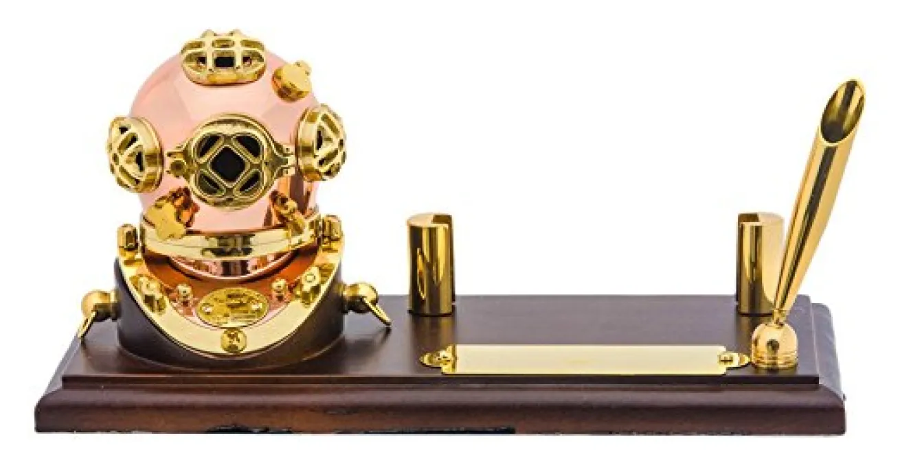 Innovative Scuba Concepts Brass Dive Helmet Pen &amp; Card Holder for Office / Desk