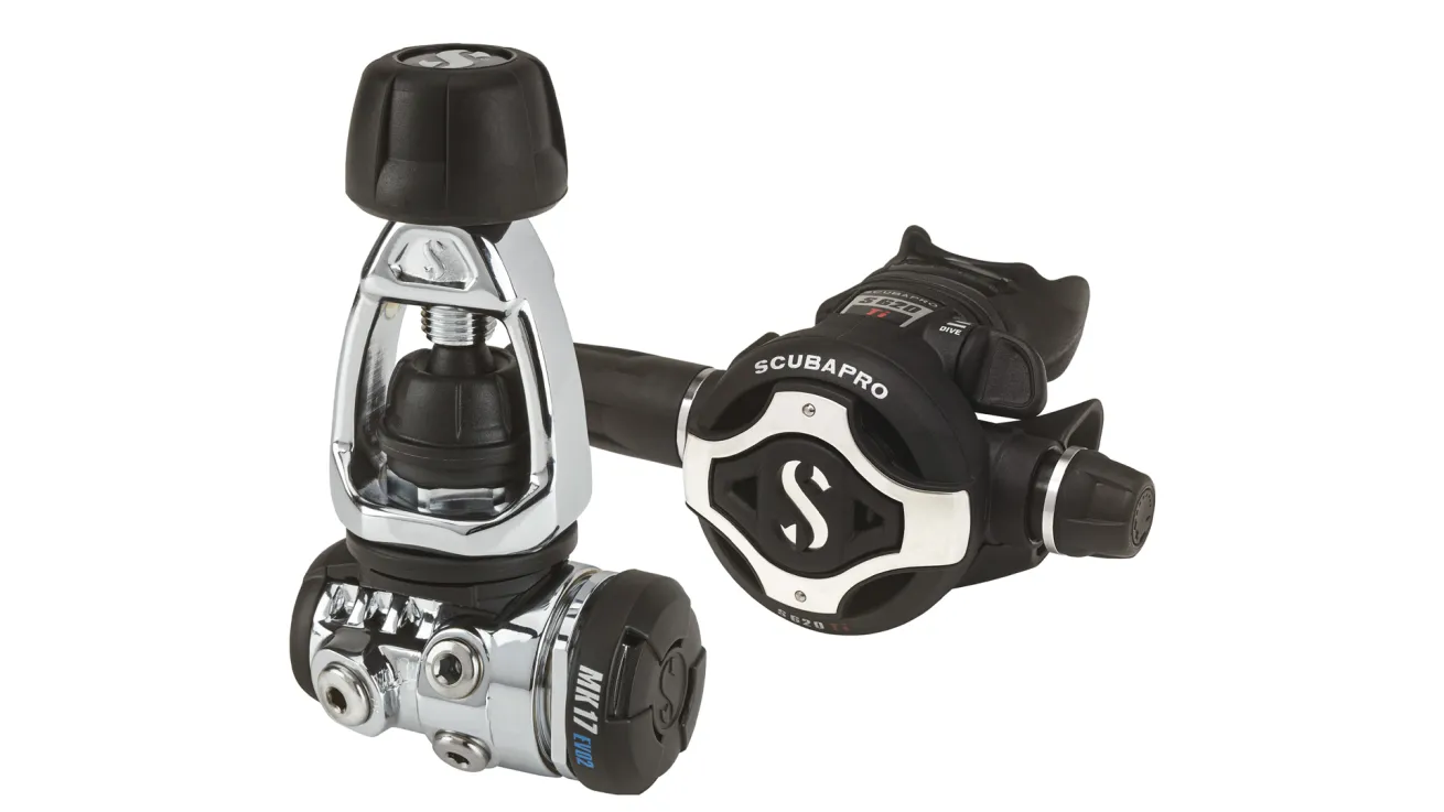 The Scubapro MK17 EVO 2/S620 Ti regulator system offers rugged dependability.