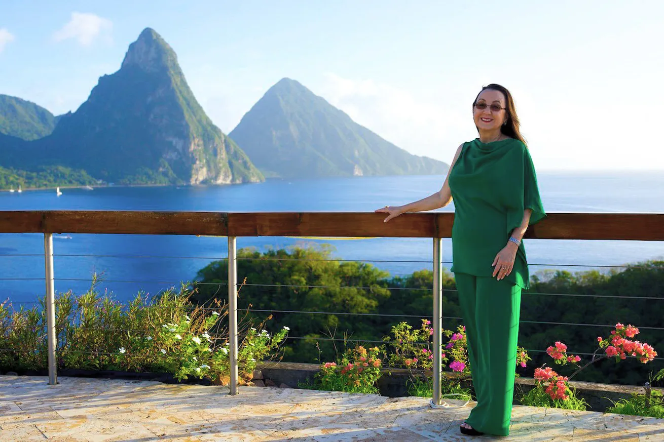 Karolin Troubetzkoy at Jade Mountain, where guests enjoy unobstructed views of St. Lucia’s iconic Pitons.