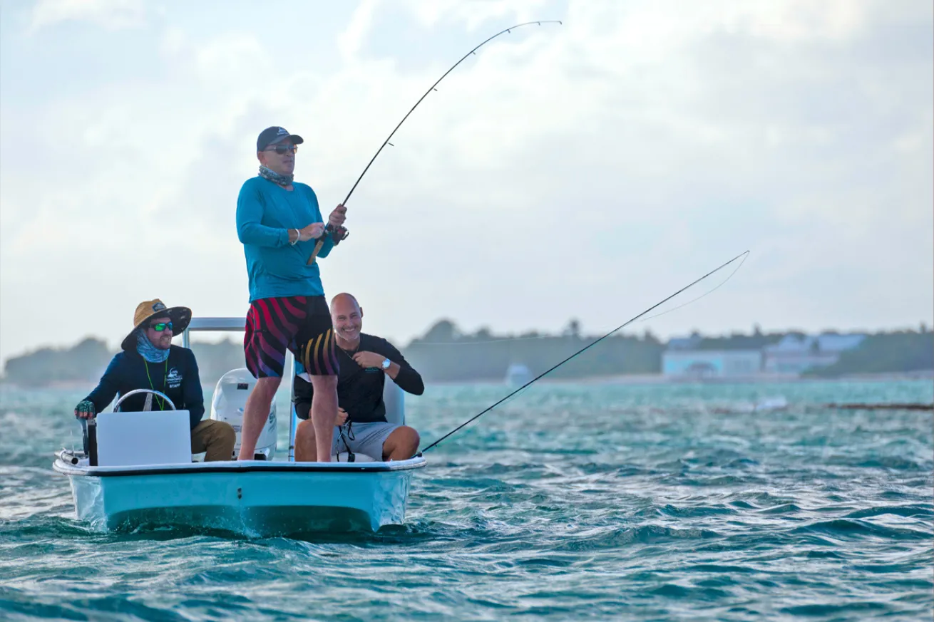 A group of guests on a fishing boat in Little Cayman