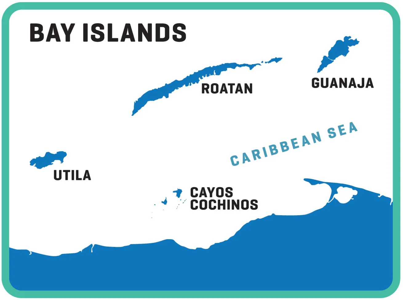 Map of Honduras’ Bay Islands Roatán, Utila, Guanaja and Cayos Cochinos