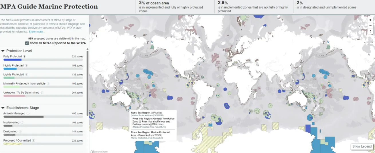 A screengrab from MPAtlas showing the state of global ocean protection as of this writing.
