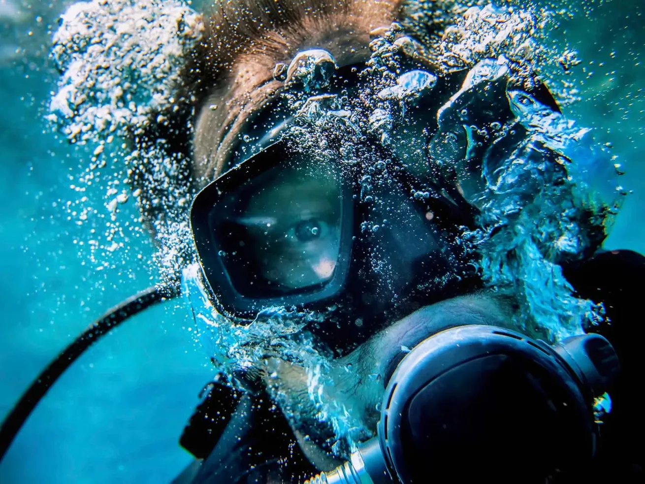 Panicked Scuba Diver Underwater Photo