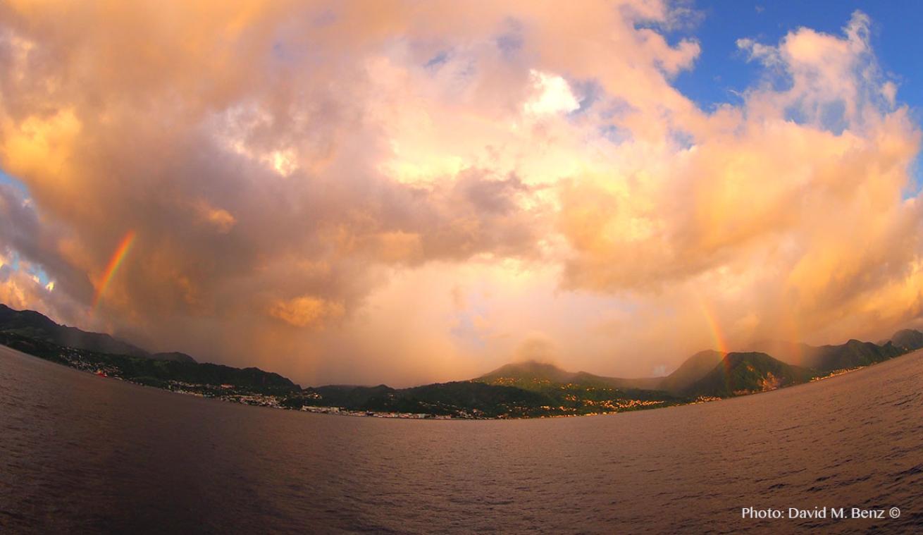 Dominica sunset and rainbow