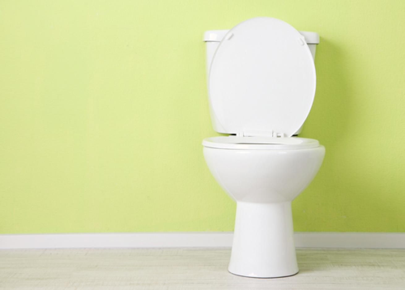 Toilet behind a green background 