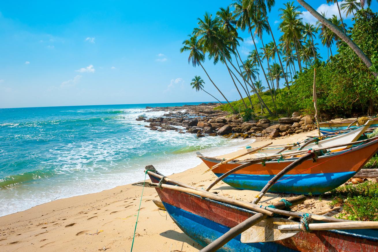 outrigger boats on Sri Lanka beach