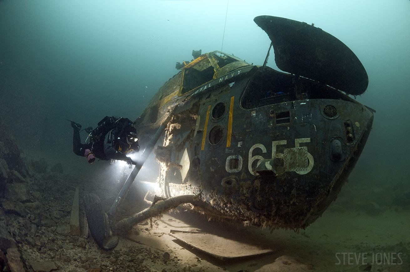 Royal Navy Wessex MK3 Helicopter underwater in England