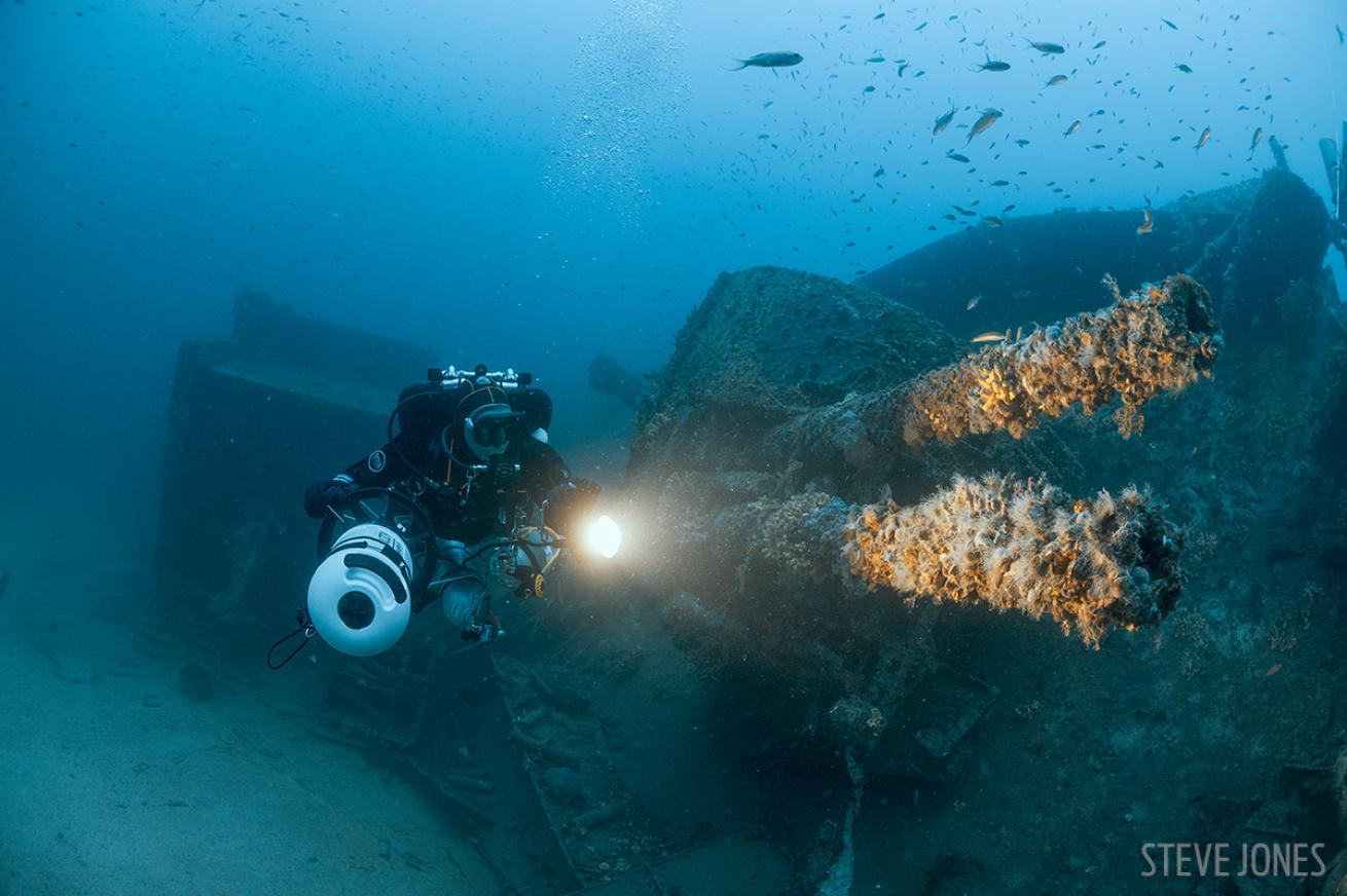 Scuba Diver and Malta Shipwreck Underwater