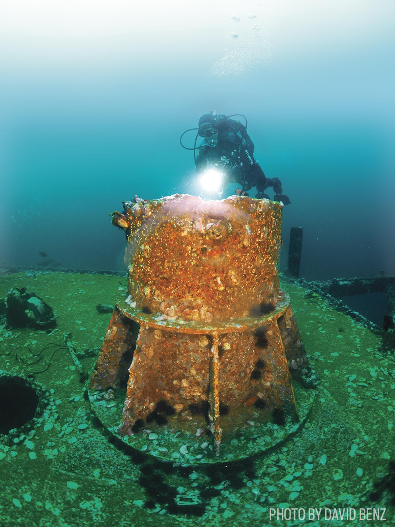 Oriskany shipwreck missing mast underwater photo