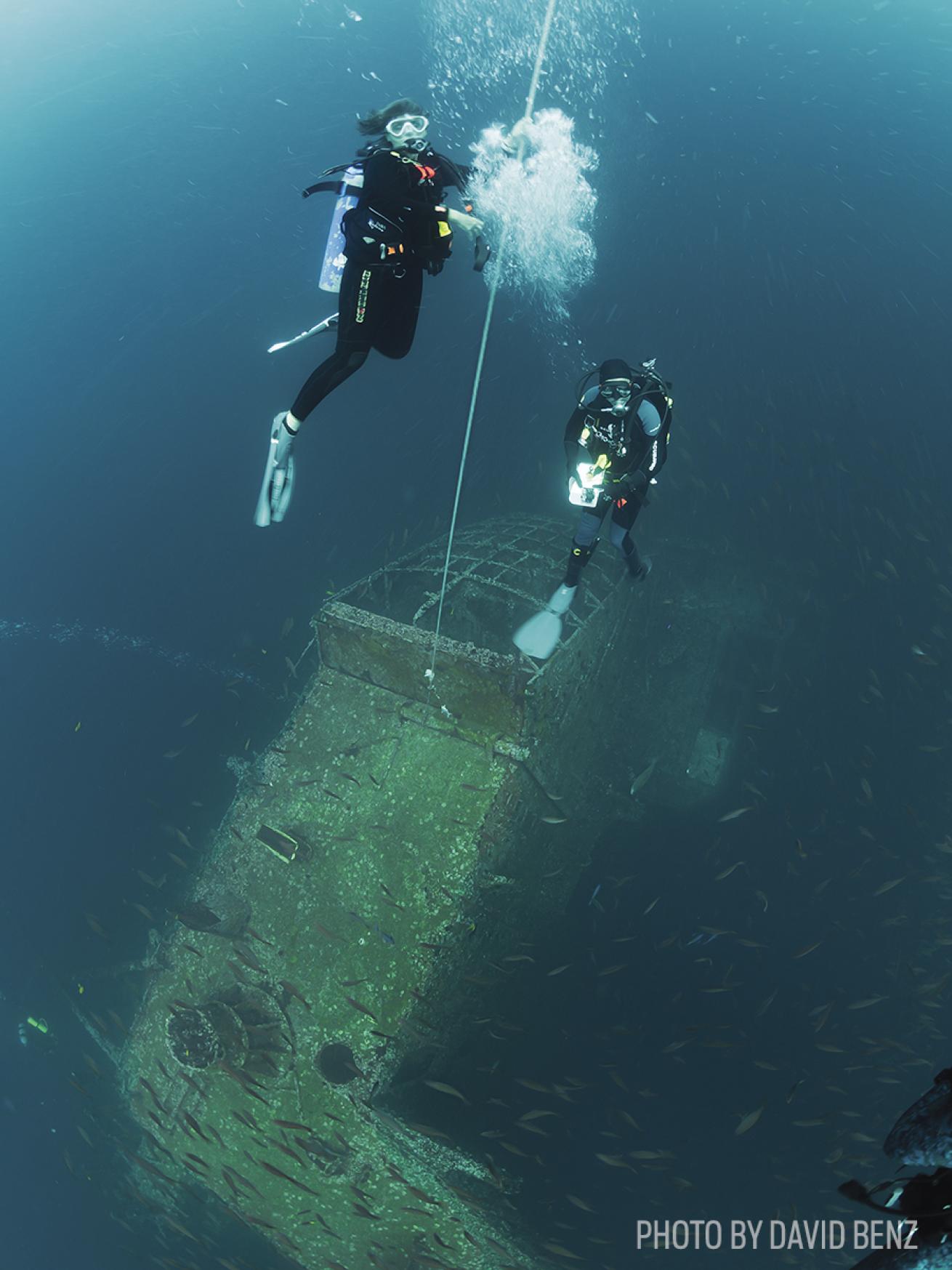 Divers ascend from the Oriskany shipwreck in Pensacola, Florida
