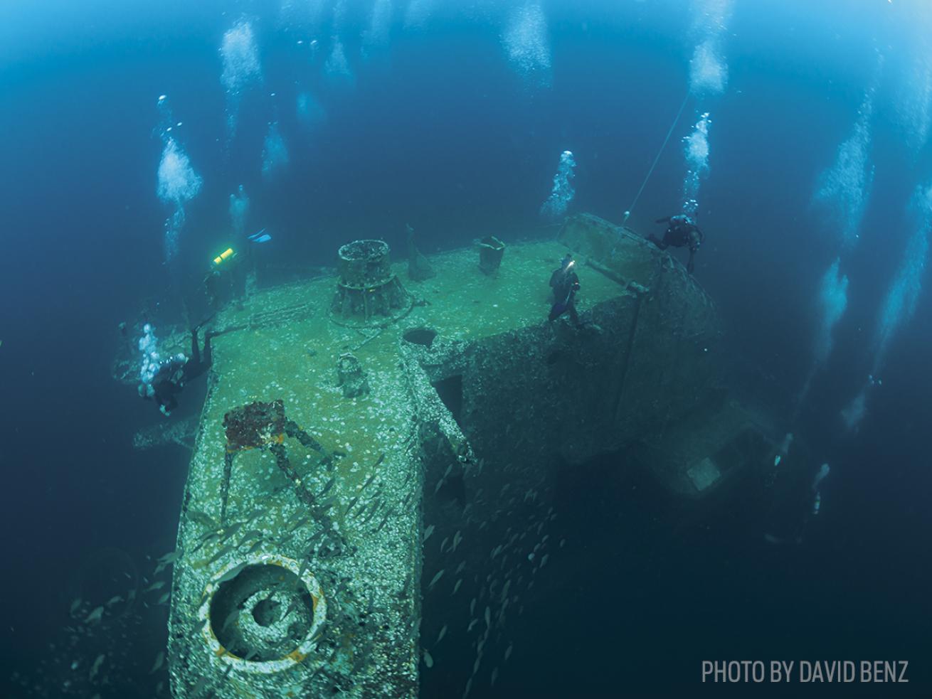 Top view of the USS Oriskany shipwreck in Pensacola Florida