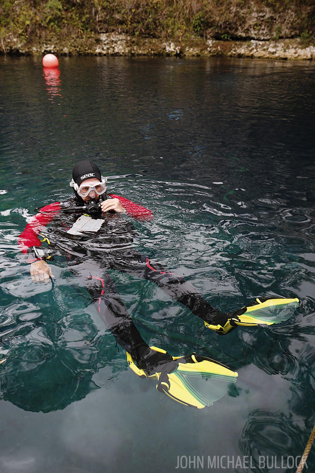 Scuba diver test gear for ScubaLab BC review at Blue Grotto