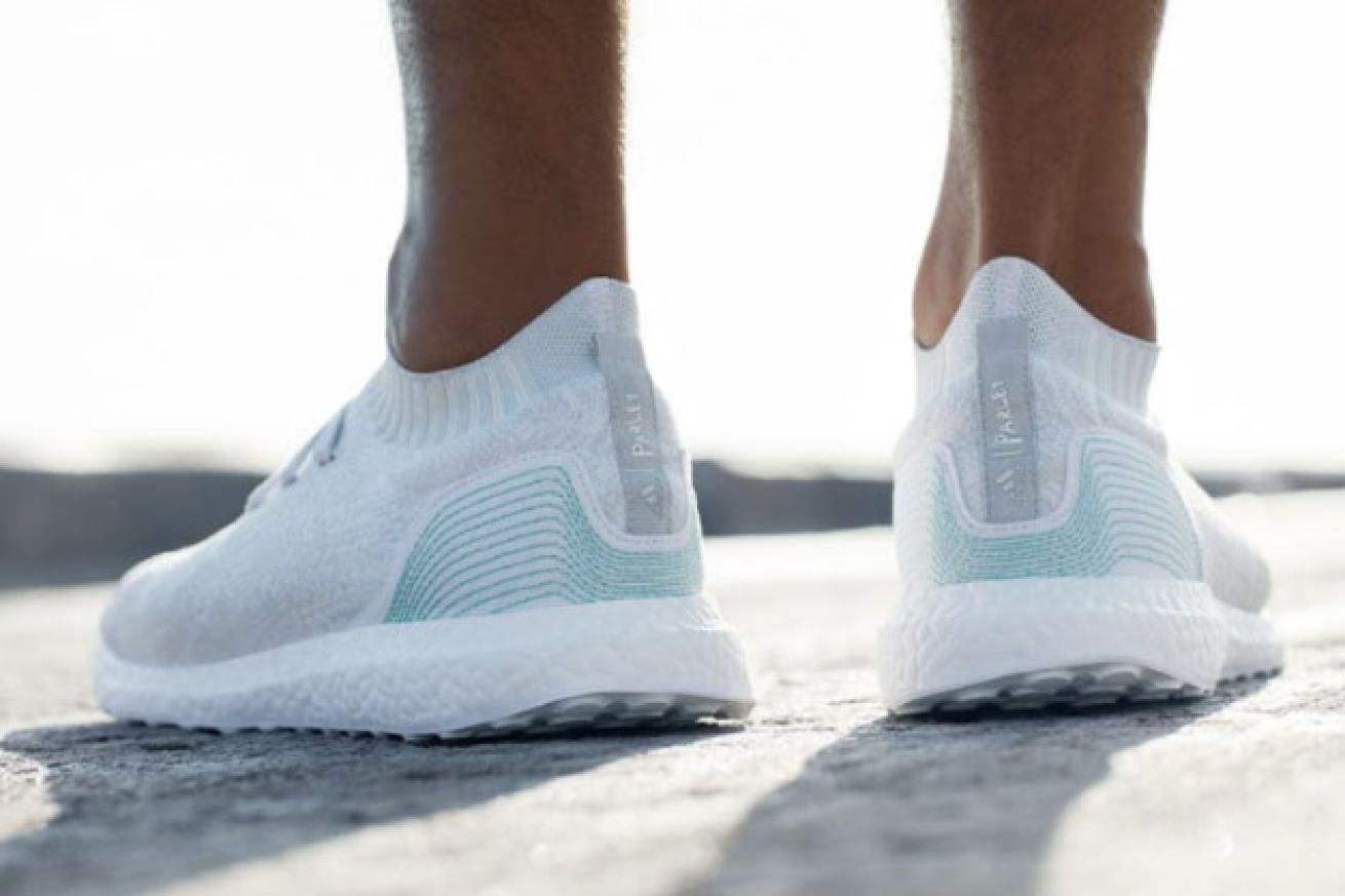 Adidas running shoe made from marine plastic debris