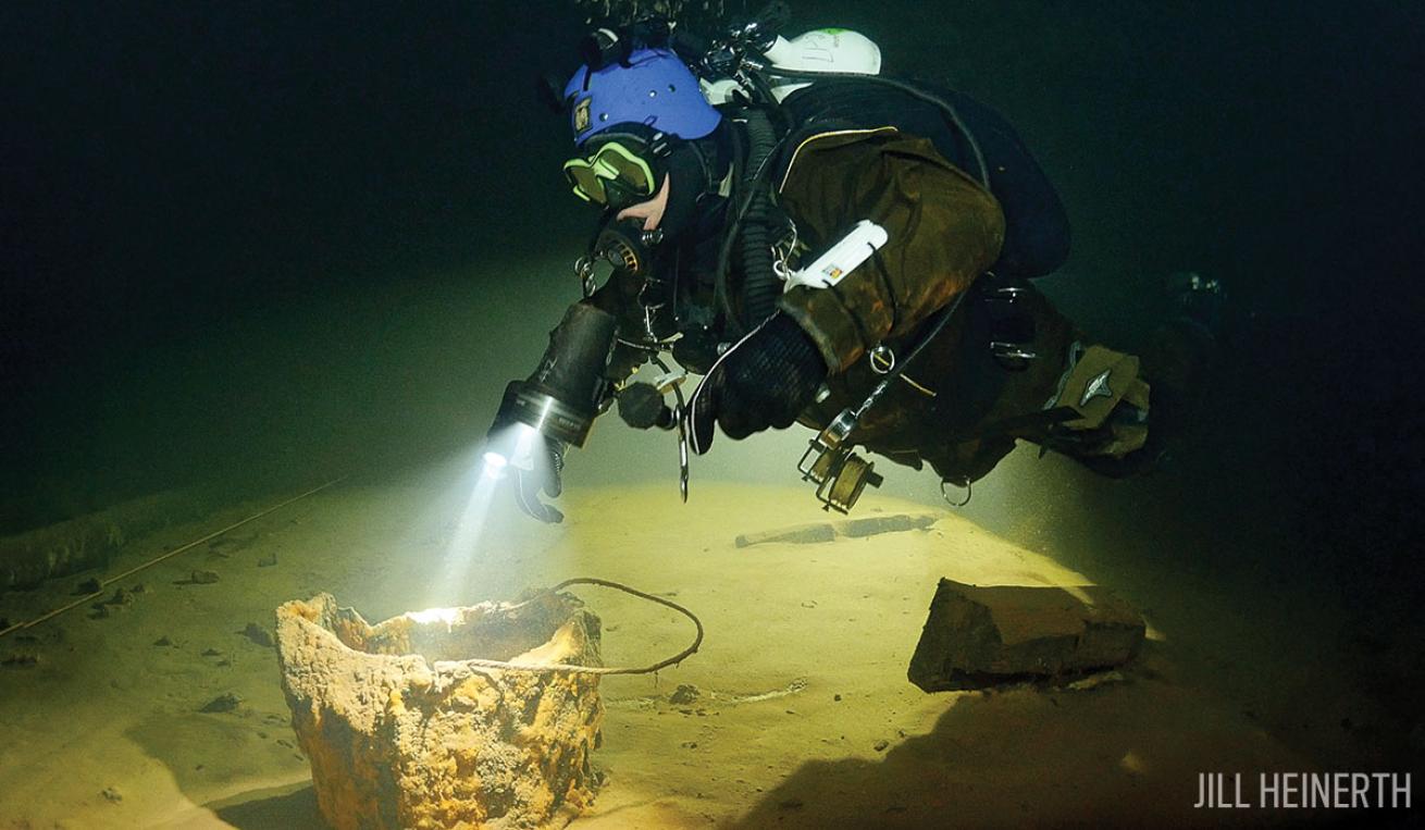 Scuba diver underground in Bell Island Mine