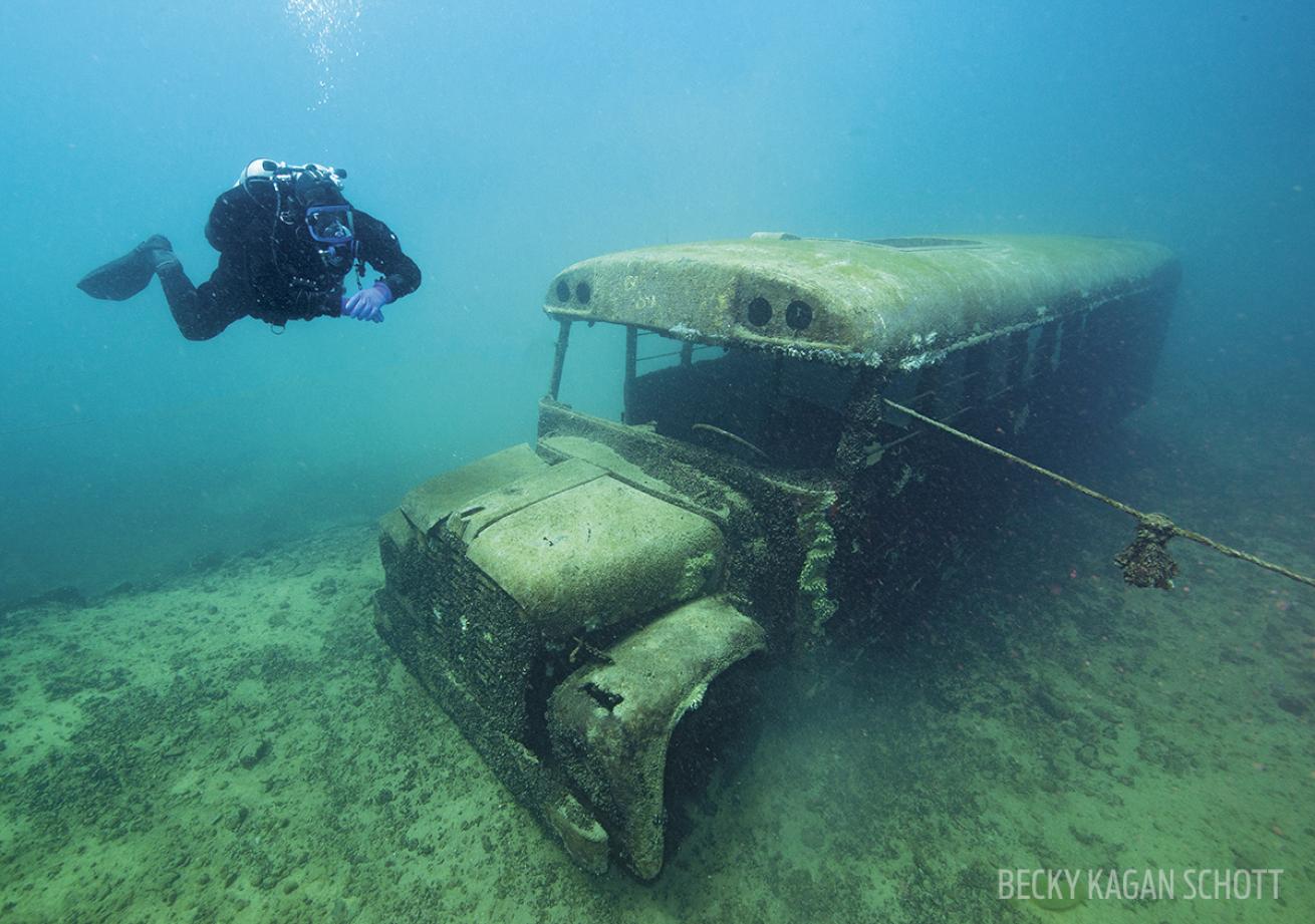 Underwater school bus at Dutch Springs, Pennsylvania