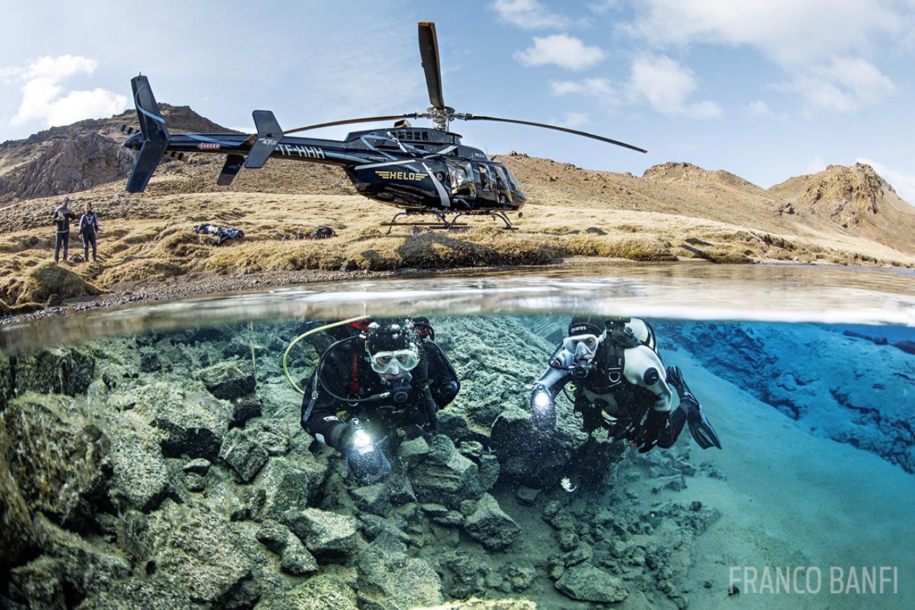 Helicopter scuba diving Iceland Silfra