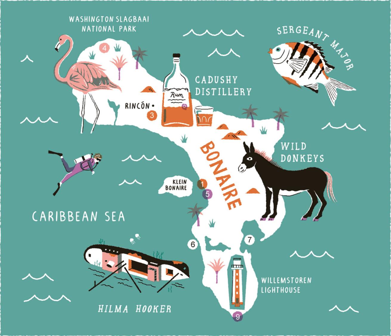 Map of Bonaire for Scuba Divers