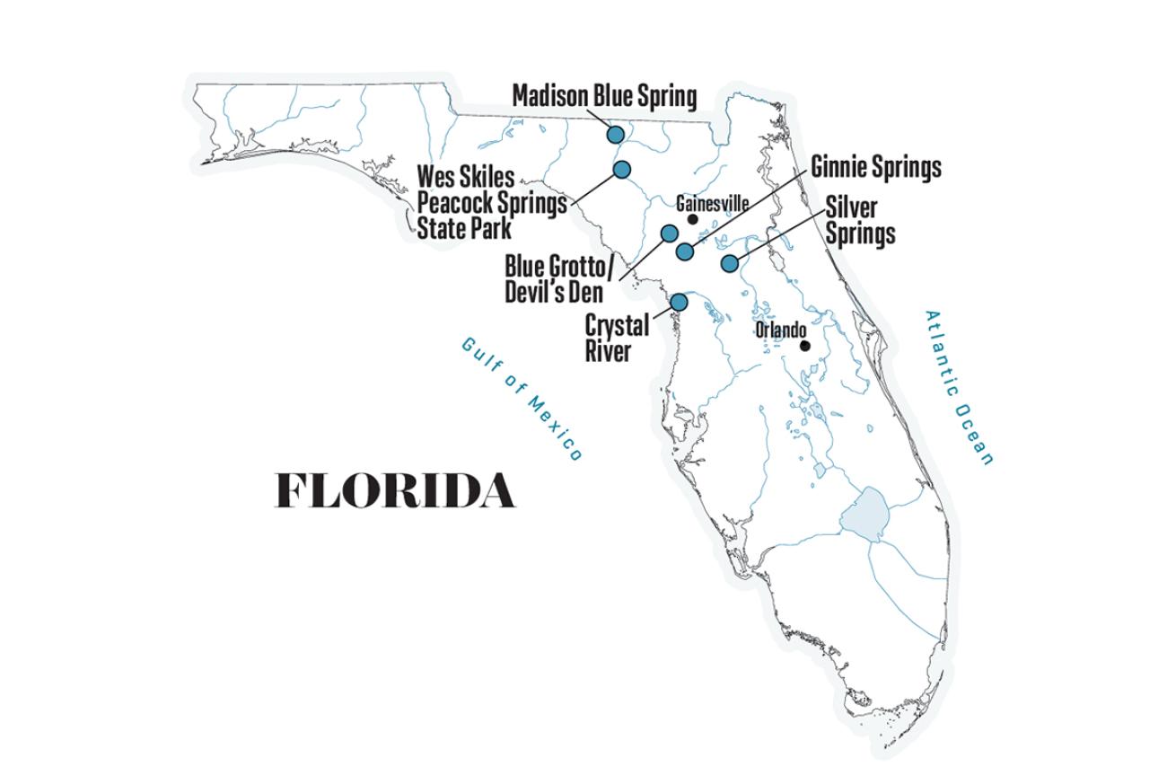 Central Florida springs diving map