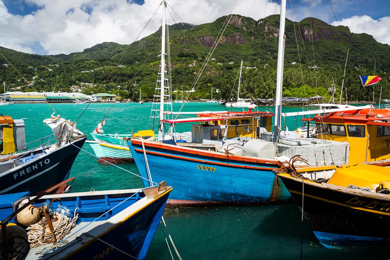 Boats floating in Seychelles' port