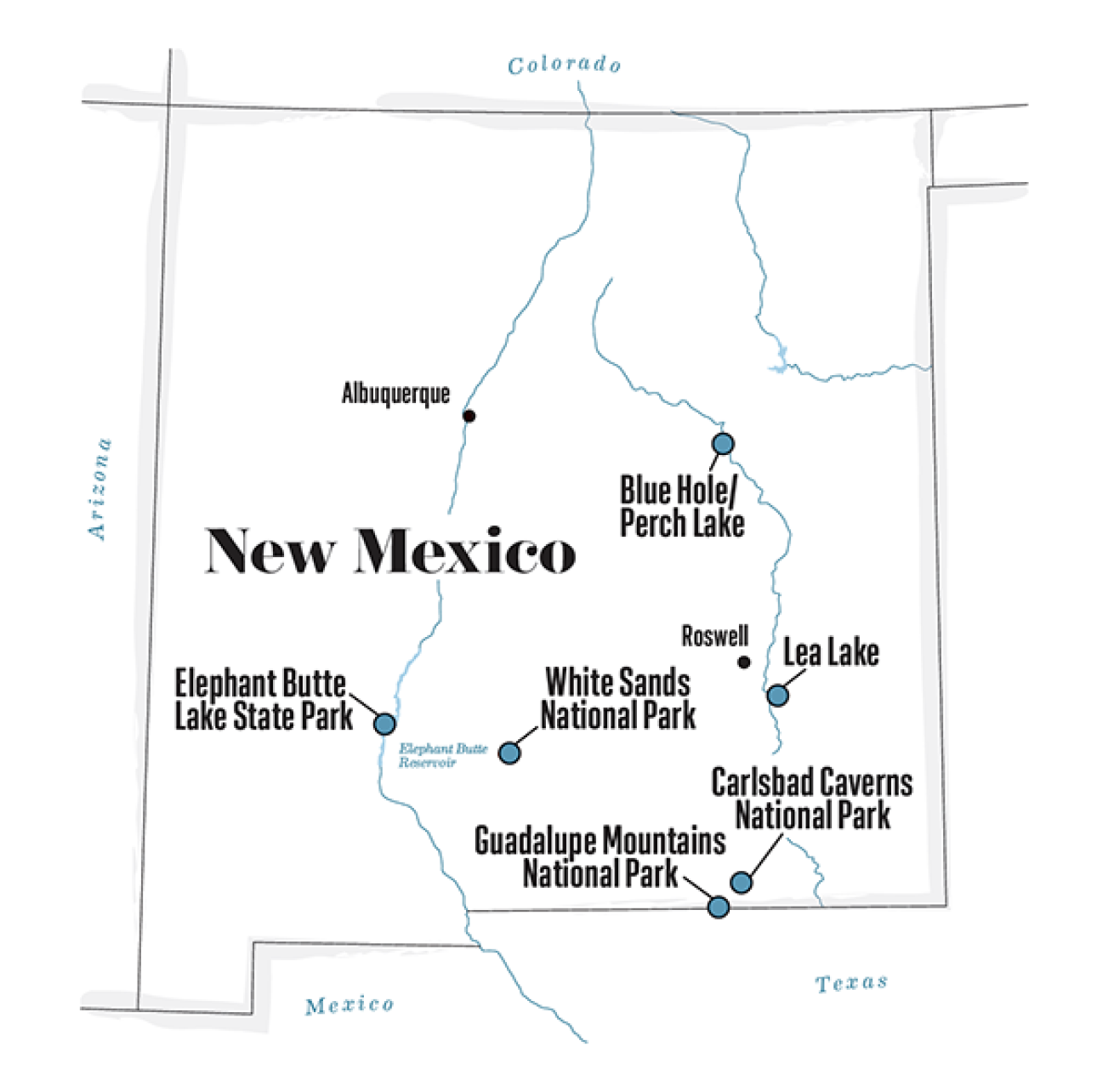 Map of best dive sites in New Mexico