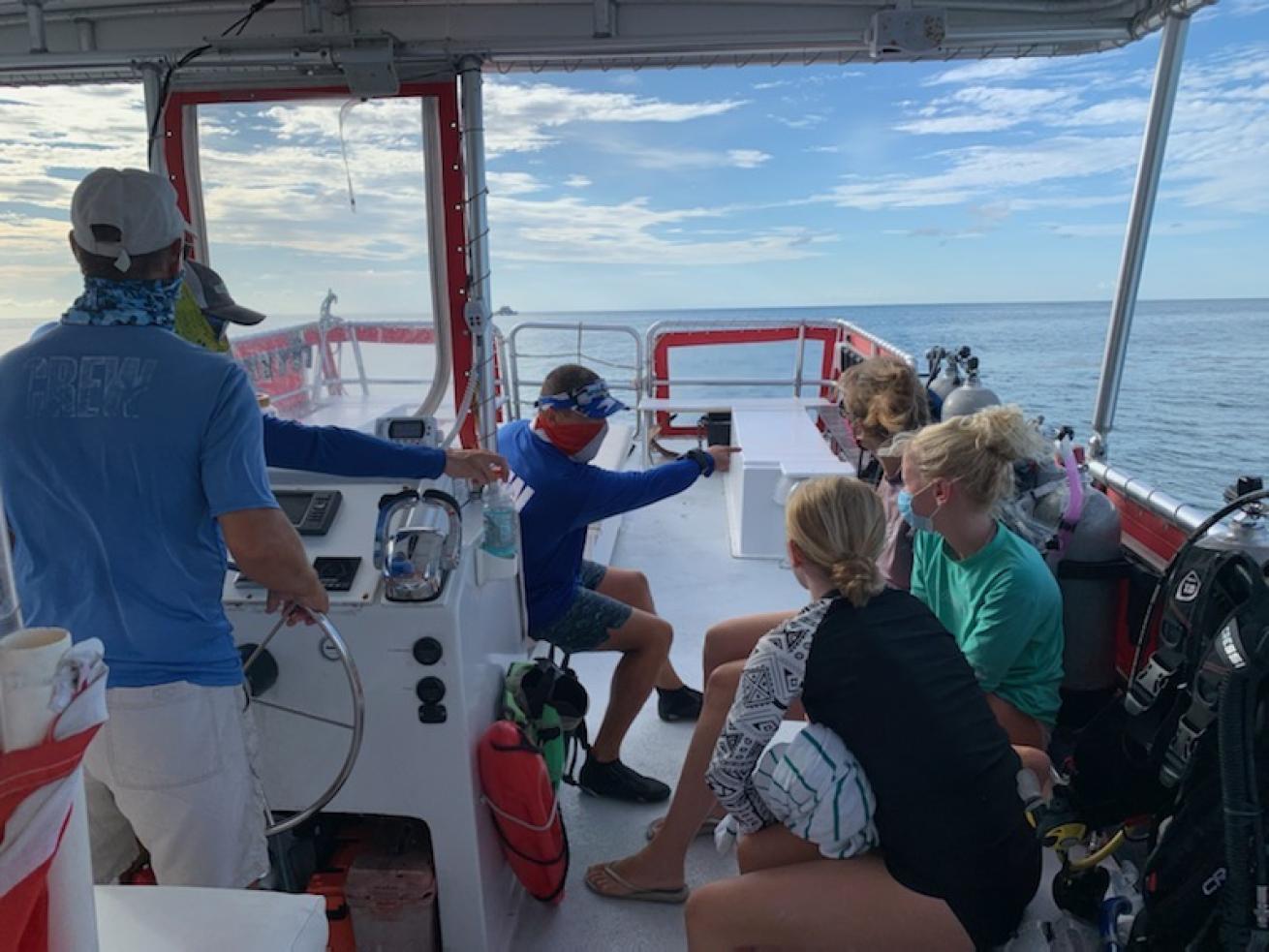 Divers with Masks on Boat in Florida Keys