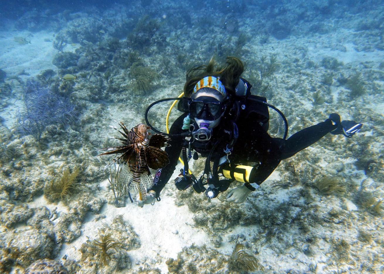 Scuba Diver with Lionfish in Key Largo