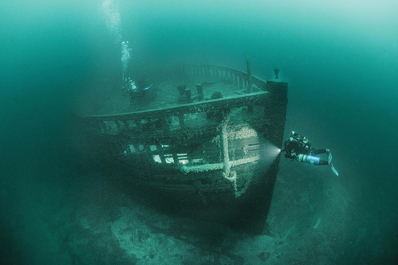 A diver explores the Eber Ward wreck