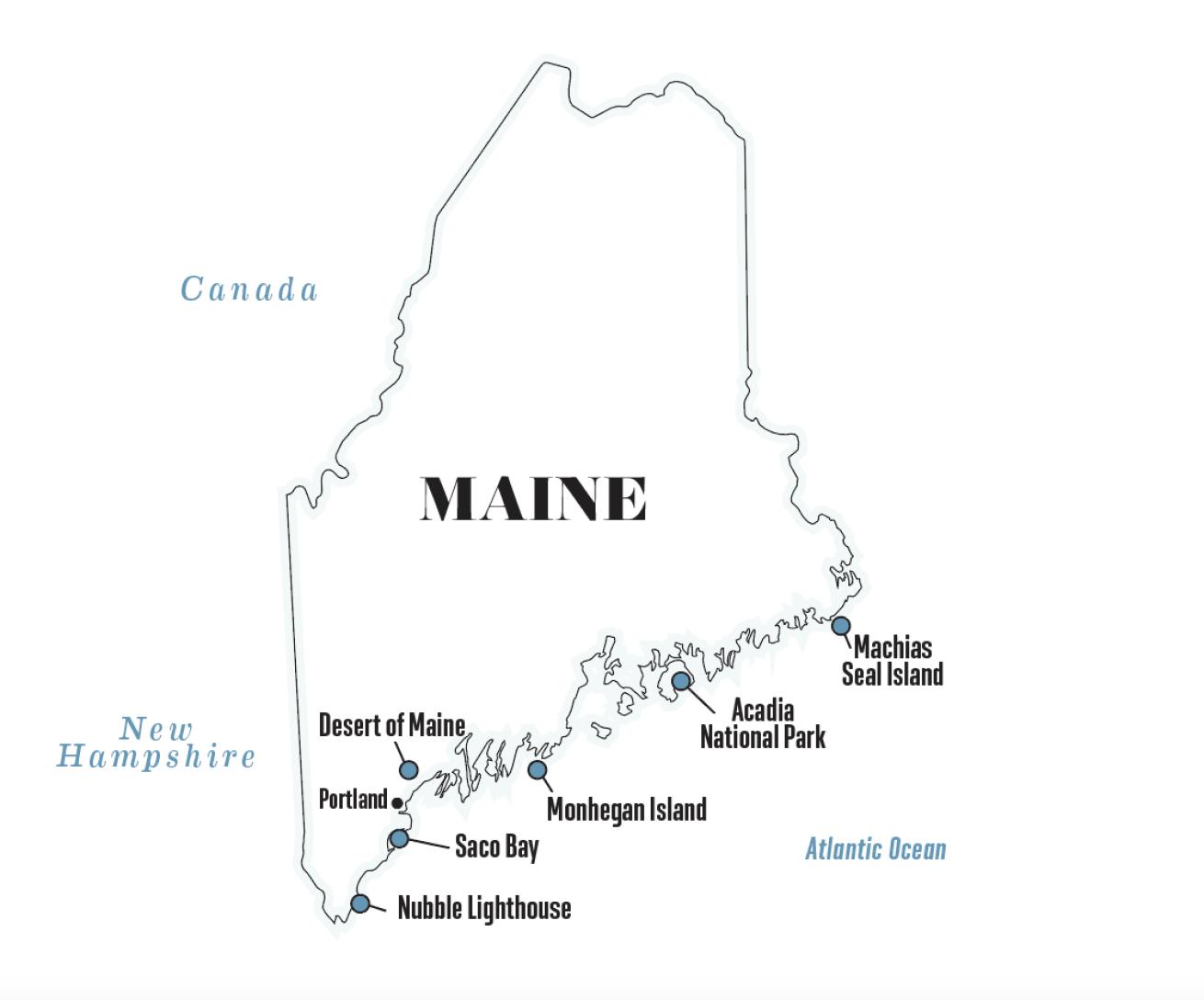 Map of dive sites in Maine