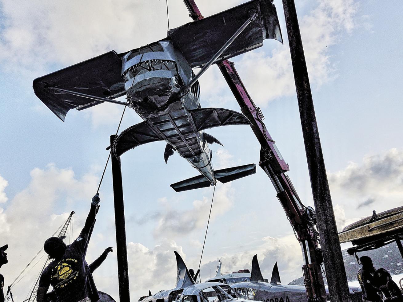 Hammerhead "shark-planeo" on crane