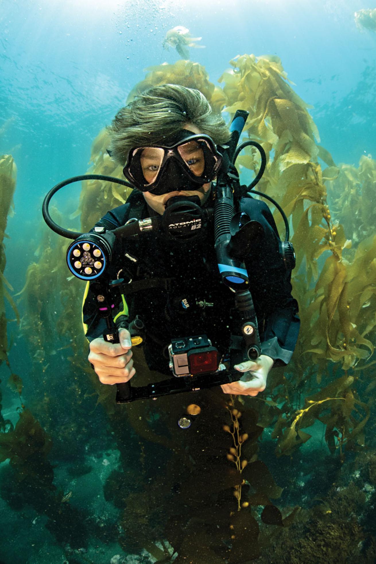 Young Scuba Diver in California Kelp
