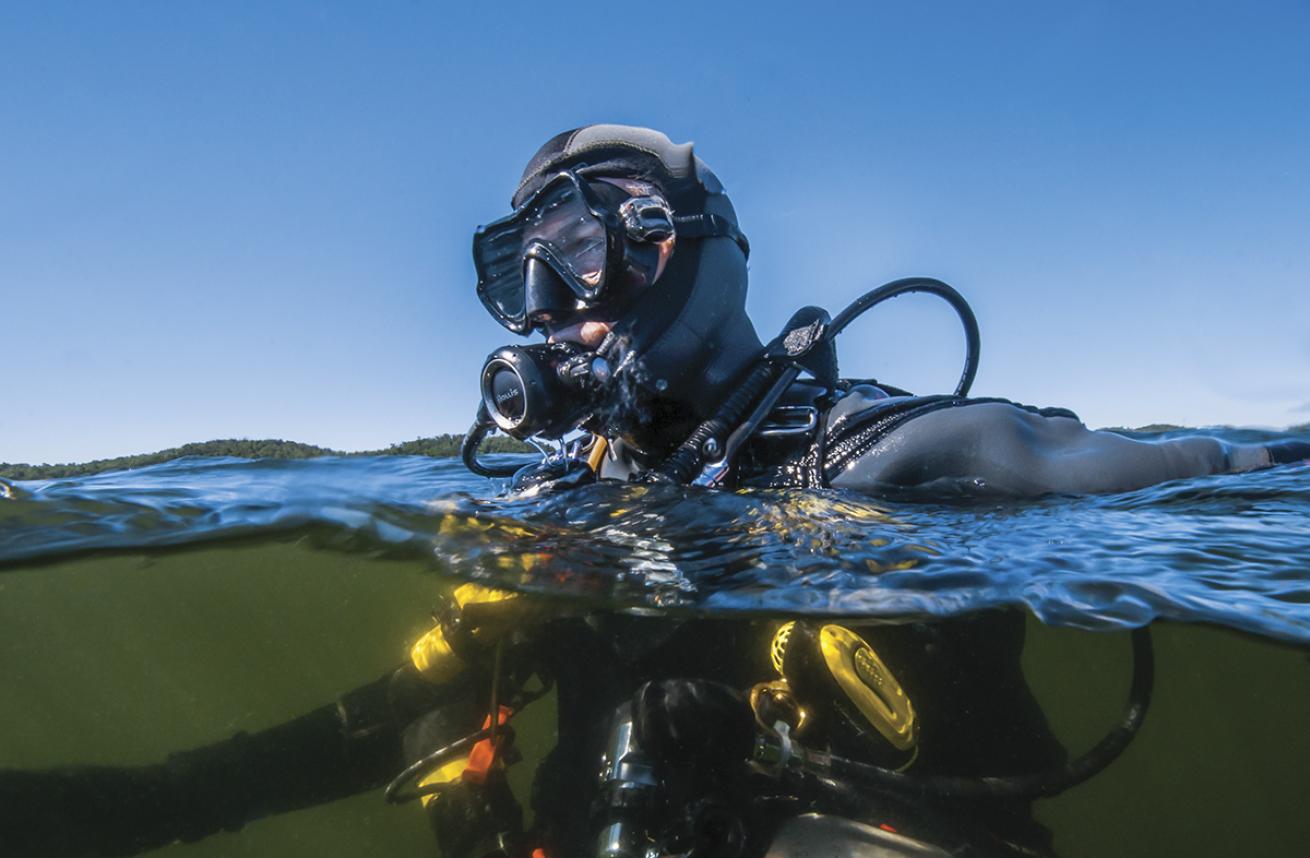 Diver in heavy exposure gear.