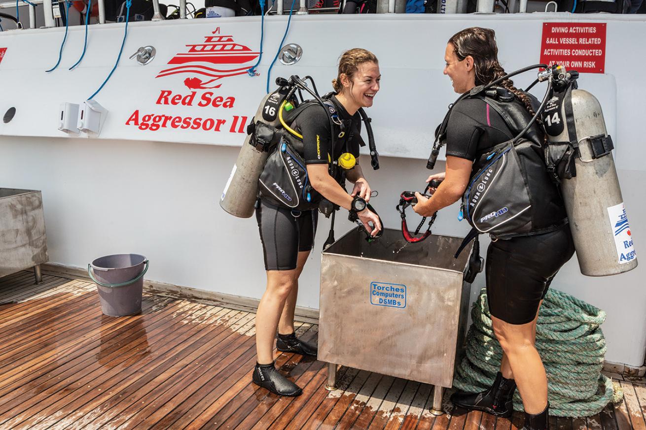 Rinse station on an Aggressor liveaboard