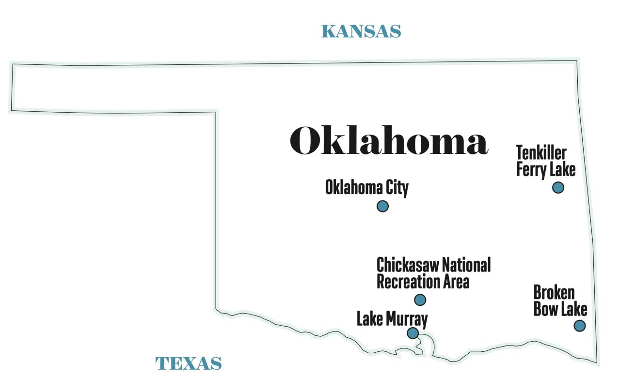 Map of best dive sites in Oklahoma