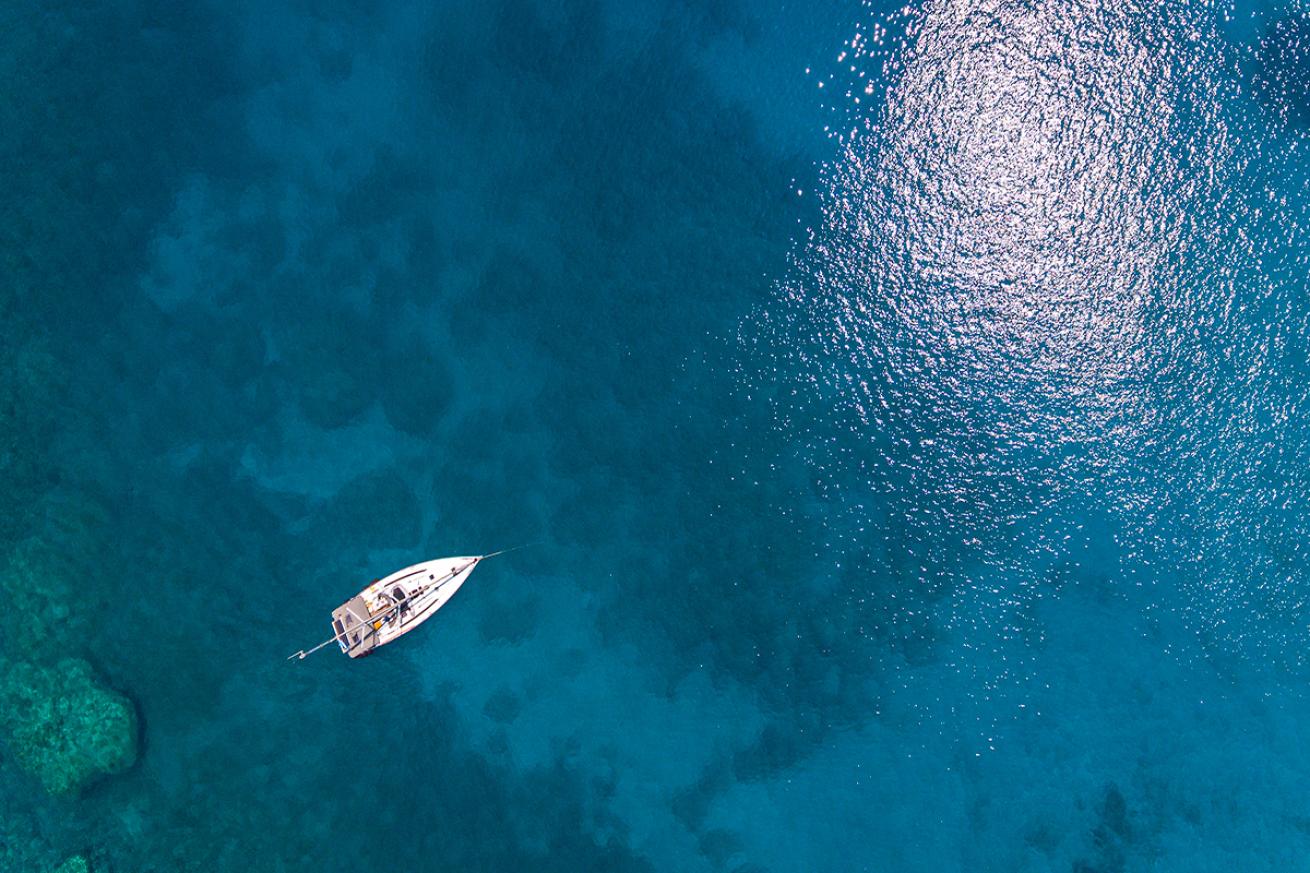 Aerial boat on ocean
